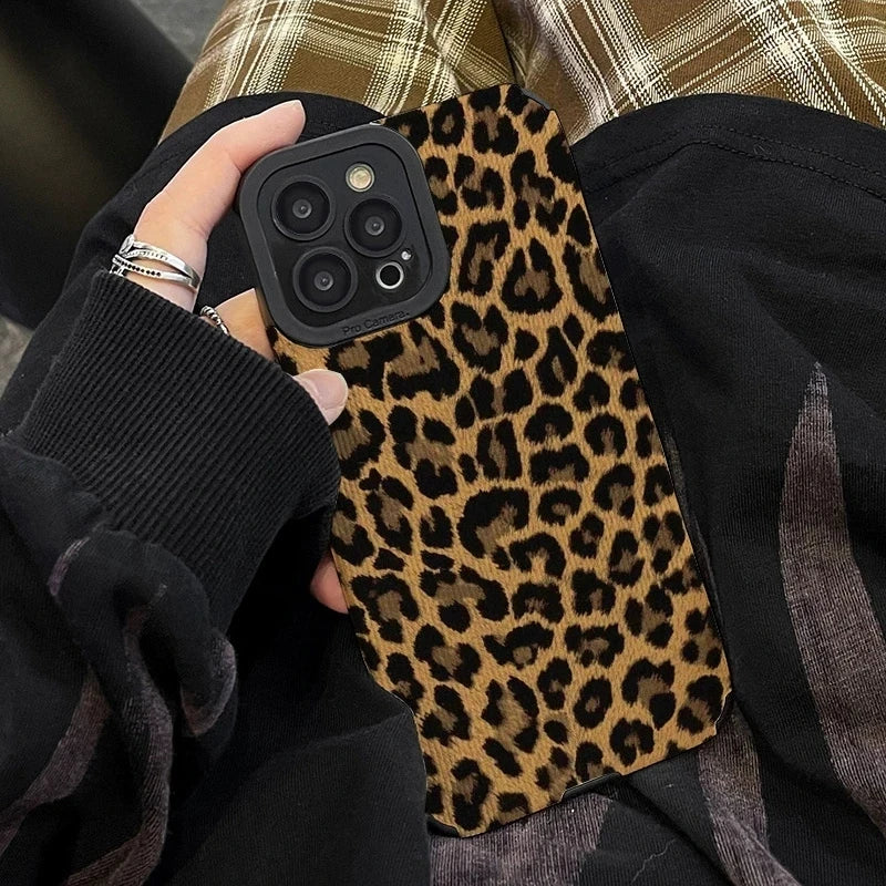 Fashion Brown Leopard Silicone Leather Phone Case