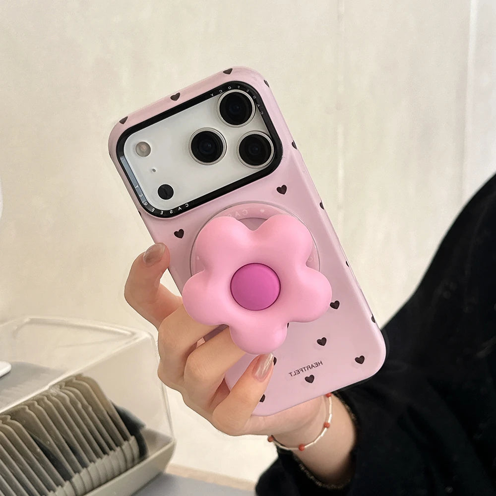 3D Flower Cute Heart Magnetic Grip Tok Phone Case