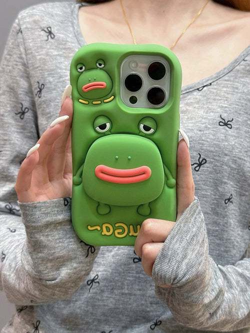 Funny 3D Cute Big Mouth Frog Silicone Hidden Holder Phone Case