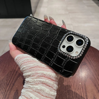 Luxury Crocodile Pattern Leather Diamond Phone Case