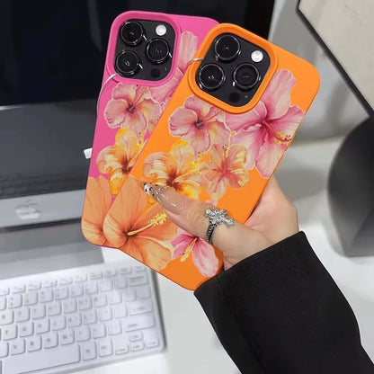 Watercolor Hibiscus Flower Lichee Pattern Silicone Phone Case New