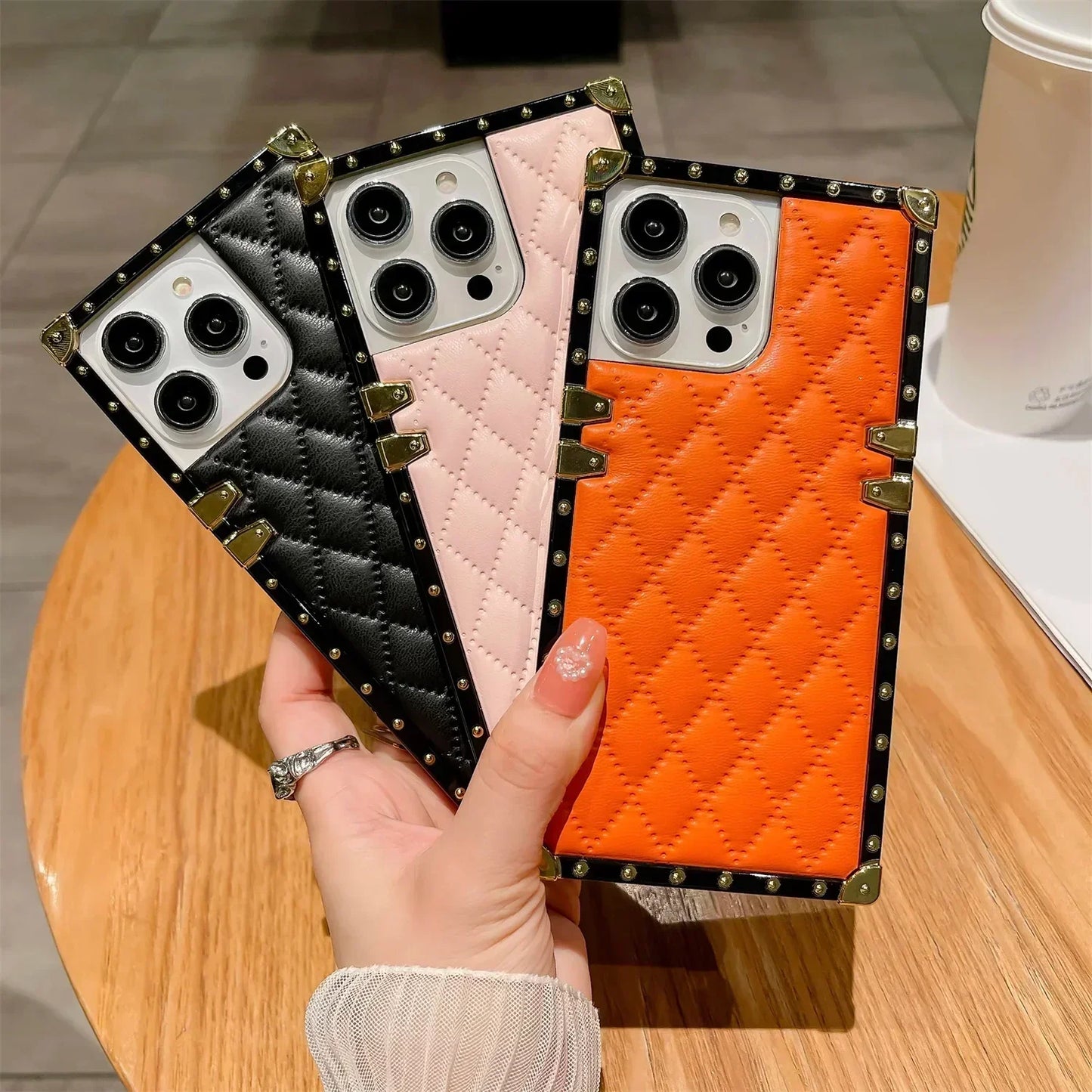 Luxury Plaid Lambskin Leather Shockproof Phone Case for iPhone