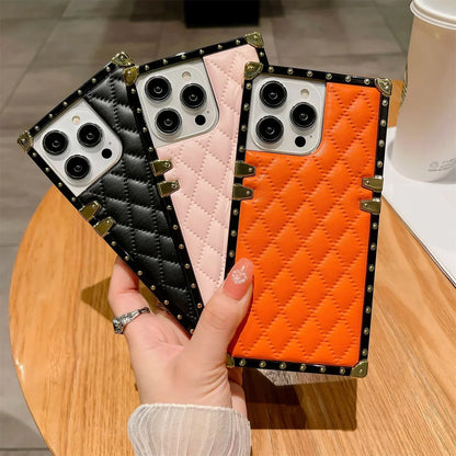 Luxury Plaid Lambskin Leather Shockproof Phone Case for iPhone