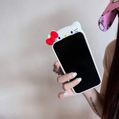 Kawaii 3D Cartoon Sleep Hello Kitty Back Shadow Phone Case