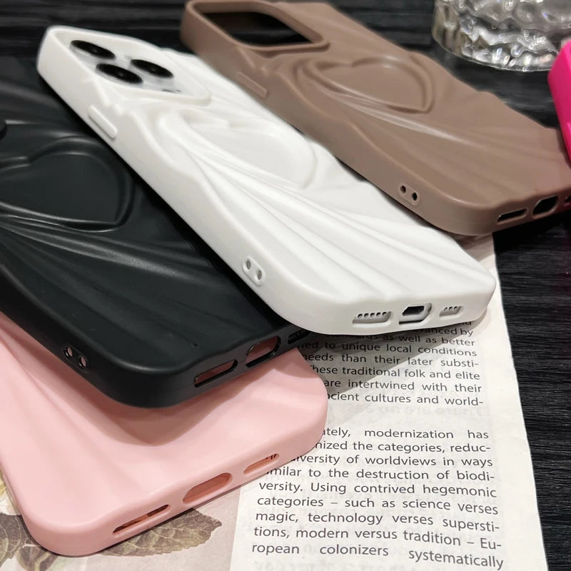 Fashion Fold Wrinkle 3D Love Heart Silicone Phone Case