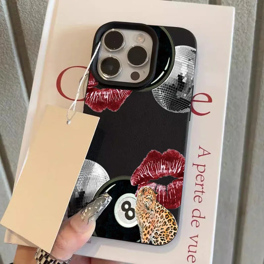 Vintage Lip Print Leopard Print Pool Pattern Phone Case New