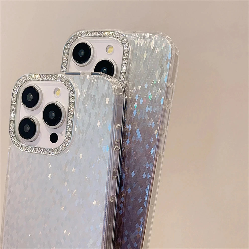 Luxury Laser Silver Glitter Diamonds Camera Phone Case