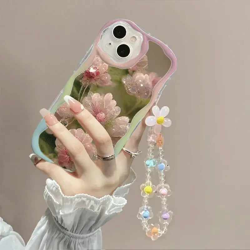 Flower Bracelet Chain With Wrist Strap Lanyard Phone Case