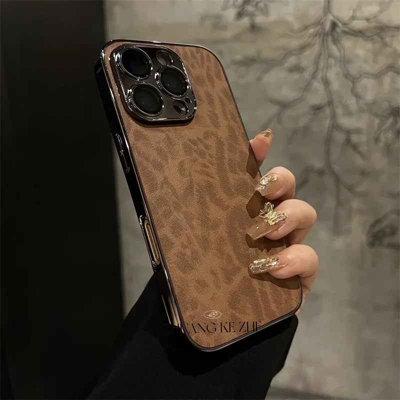 Luxury Plating Leopard Texture Leather Case
