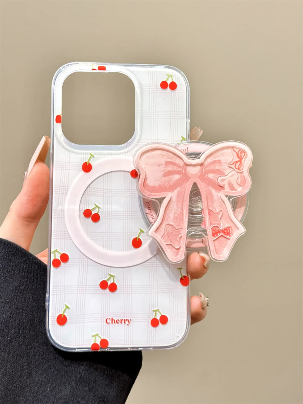 Korean Cute Cherry Bowknot Magnetic Phone Case