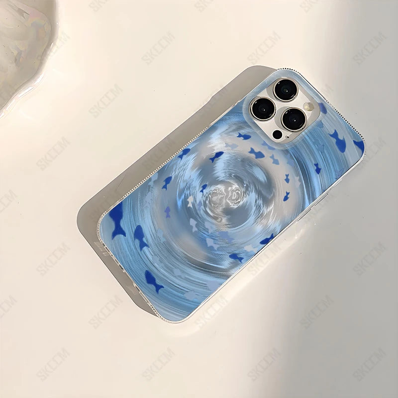 Fashion Blue Whirlpool Fish School Pattern Phone Case