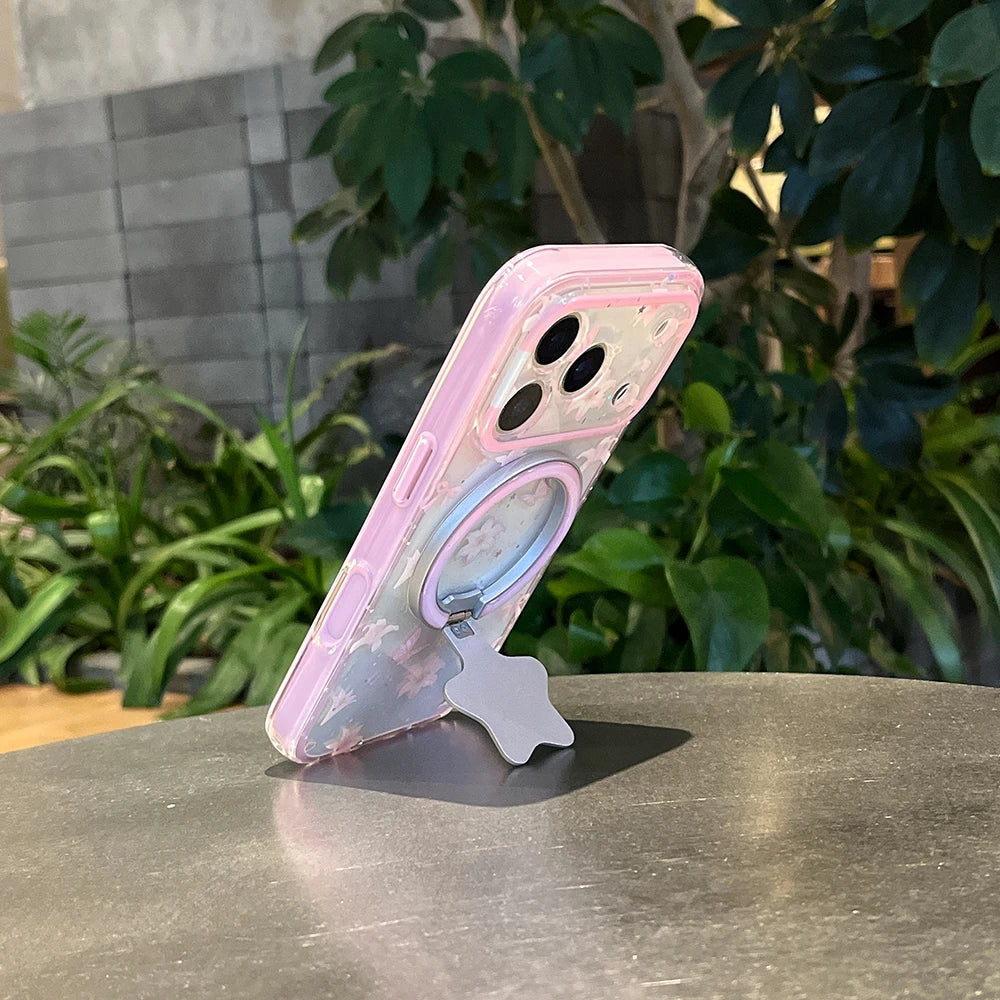 2 IN 1 Cute Flower Dot Magnetic Grip Tok Wireless Charge Phone Case