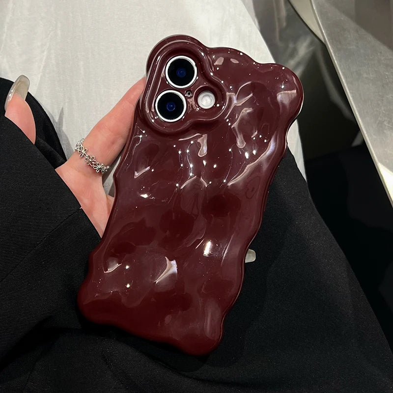 Wine Red Glossy Wave Pattern Phone Case