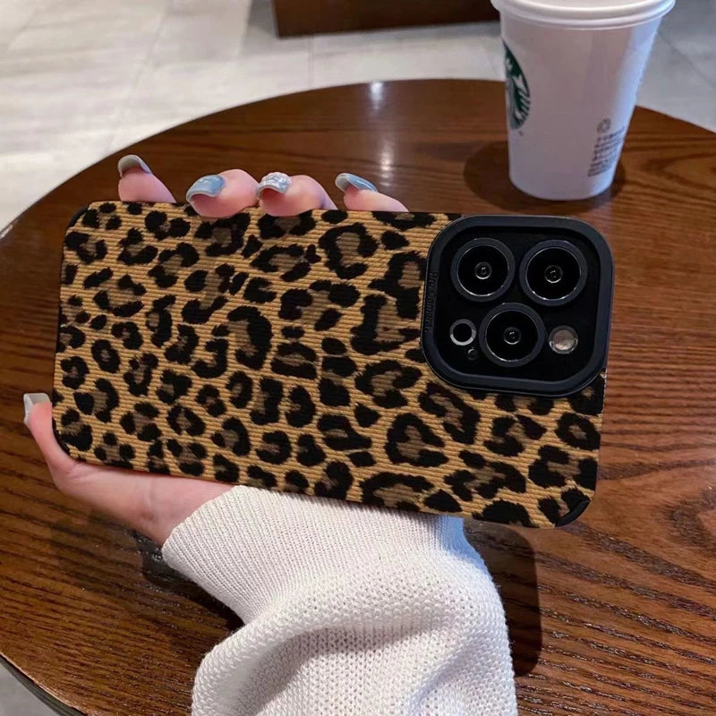 Fashion Brown Leopard Silicone Leather Phone Case
