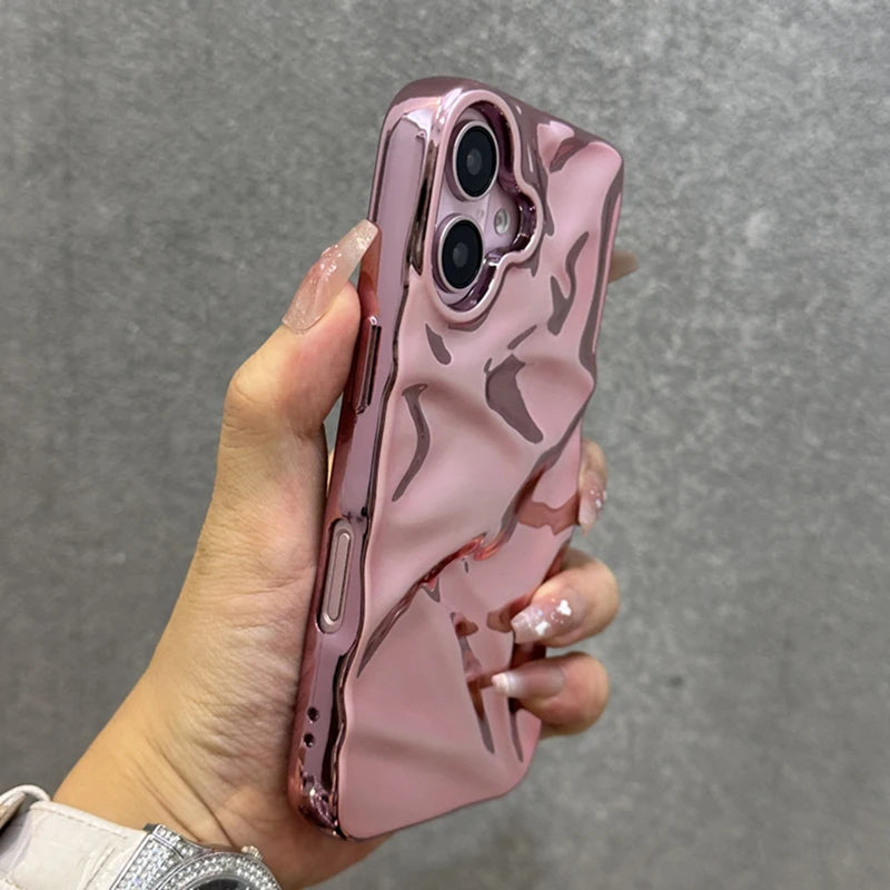 Electroplate Pink Wrinkle Wave Pattern Glossy Phone Case