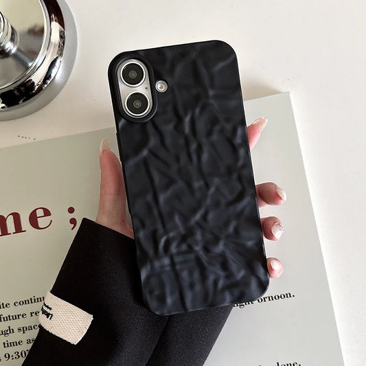 Fashion 3D Wrinkled Tin Foil Texture Matte Black Phone Case