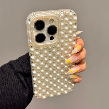 Fashion Macaron Color Hollow-out 3D Pearl Beads Phone Case