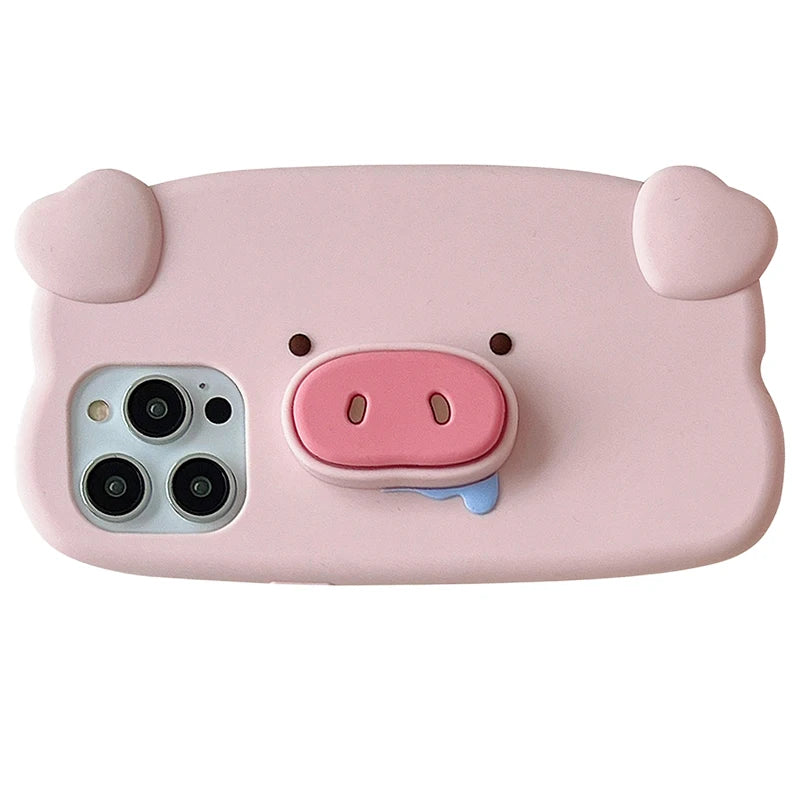 Fun 3D Pink Saliva Pig Nose Invisible Bracket Phone Case