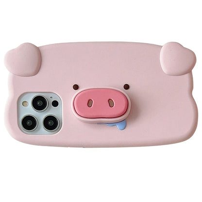 Fun 3D Pink Saliva Pig Nose Invisible Bracket Phone Case