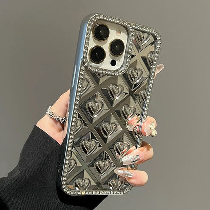 Fashion Love Heart Glitter Rhinestone Edge Phone Case