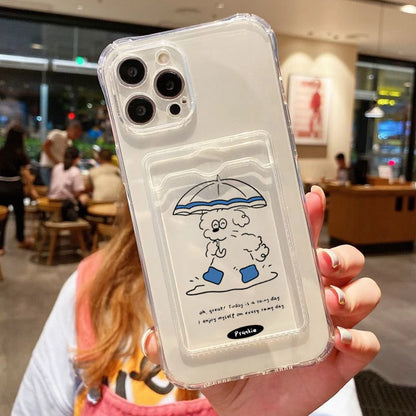 Umbrella Line Dog Card Hold Phone Case