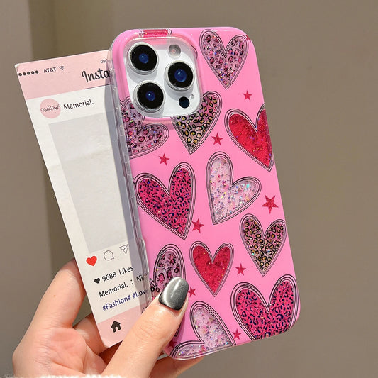 Trendy Love Heart Leopard Glitter Pink Phone Case