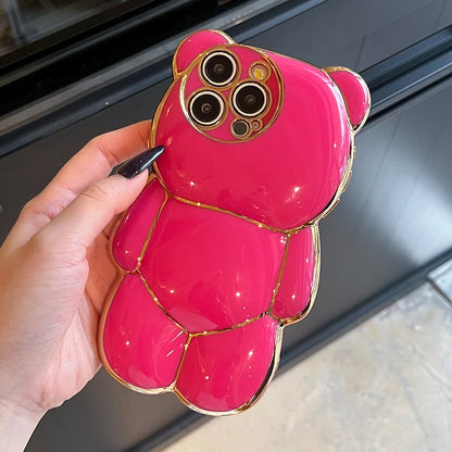 Plating Rose Cute 3D Bear Shape TPU Phone Case