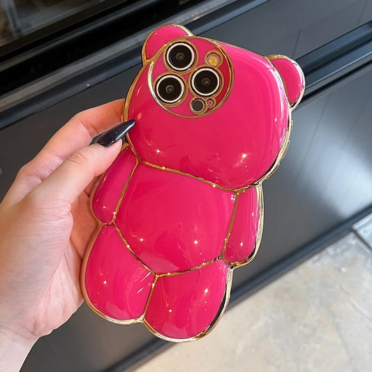 Plating Rose Cute 3D Bear Shape TPU Phone Case