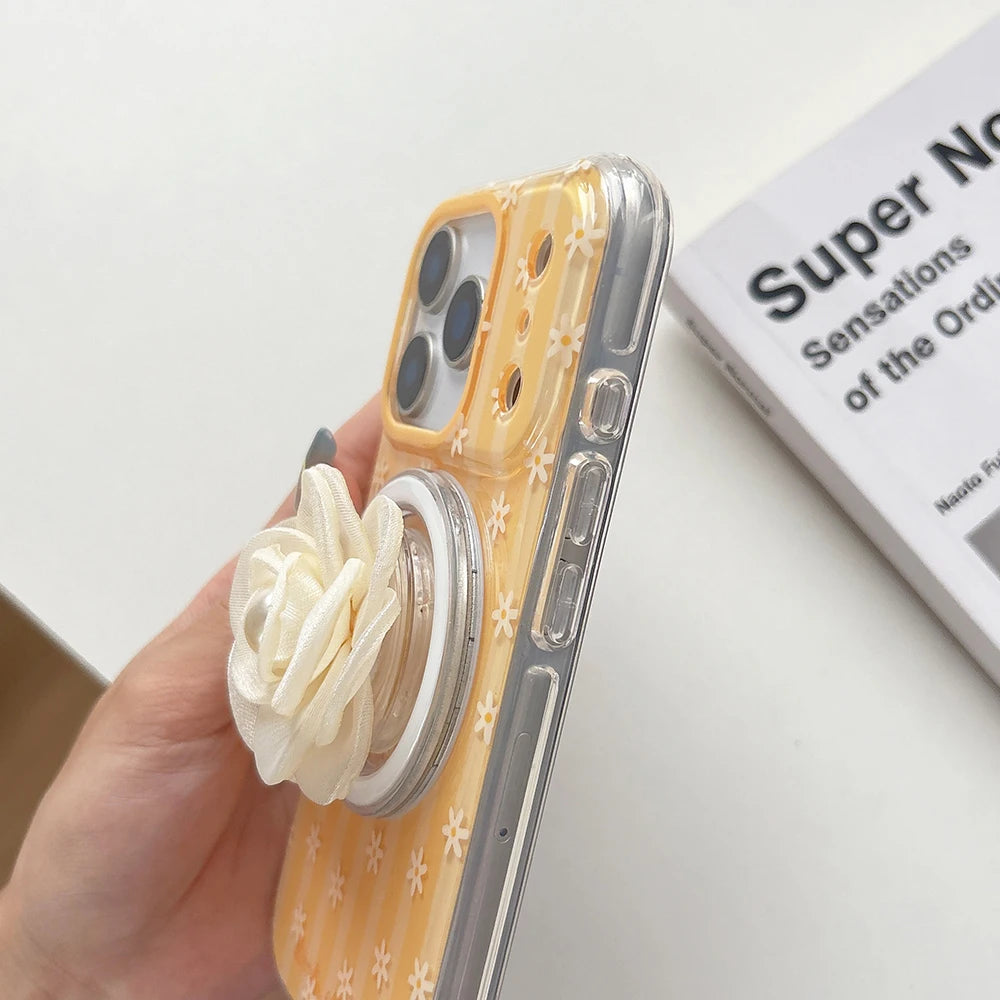 Lovely Flower Stripes Pattern Magnetic Grip Tok Phone Case