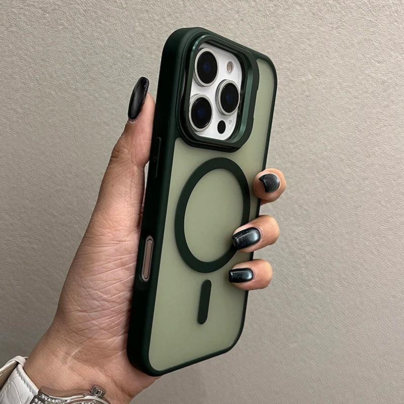 Luxury Metal Camera Stand Holder Matte Clear Phone Case