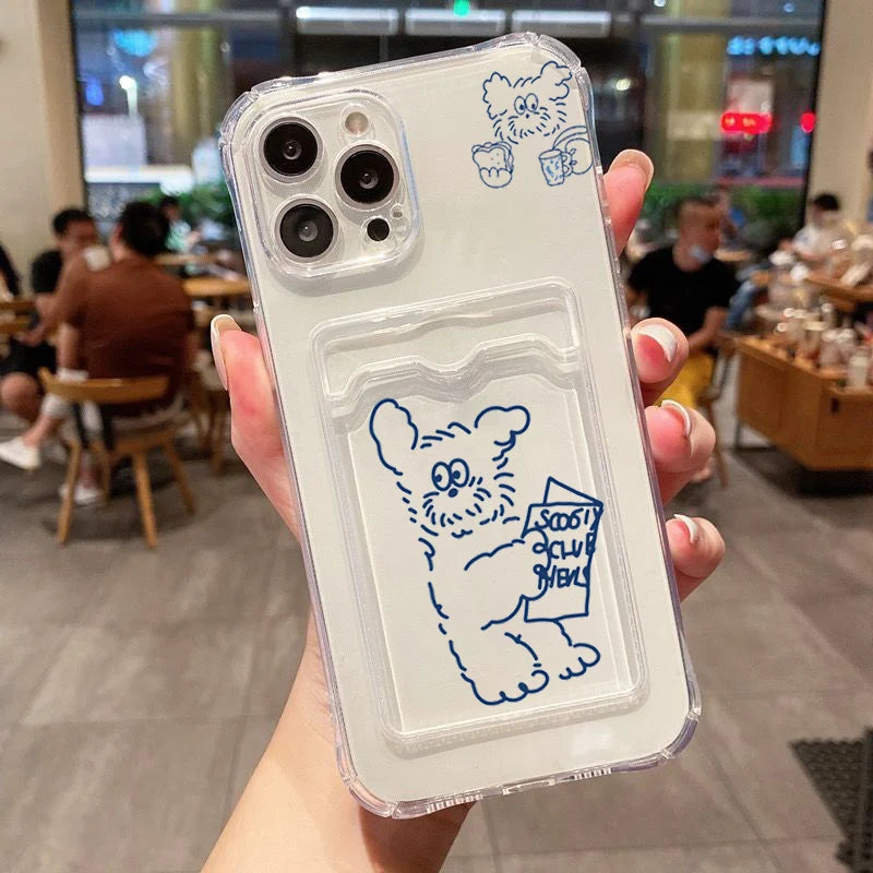 Umbrella Line Dog Card Hold Phone Case