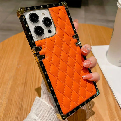 Luxury Plaid Lambskin Leather Shockproof Phone Case for iPhone