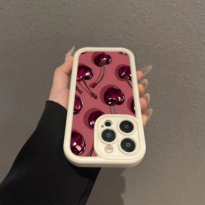 Bright Cherry Pattern Print Shockproof Soft Phone Case