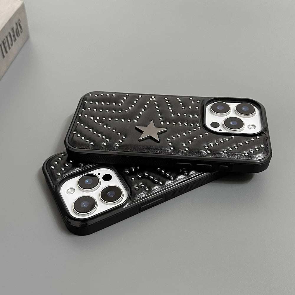 Fashion Silver Rivets Five-pointed Star Leather Shockproof Phone Case