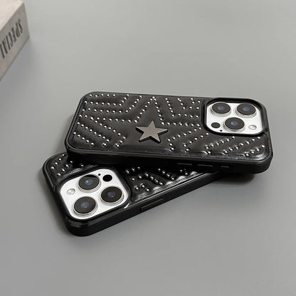 Fashion Silver Rivets Five-pointed Star Leather Shockproof Phone Case