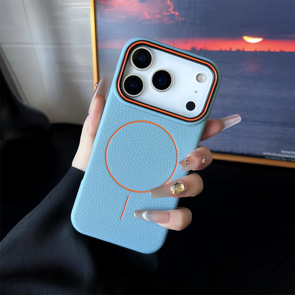 Frosted Hit Color Lichee Pattern Magnetic Phone Case