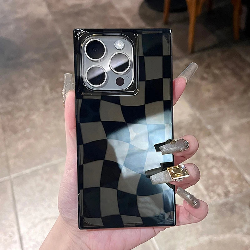 Rectangular Edge Black Twisted Chessboard Phone Case