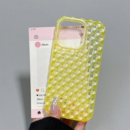 Fashion Macaron Color Hollow-out 3D Pearl Beads Phone Case