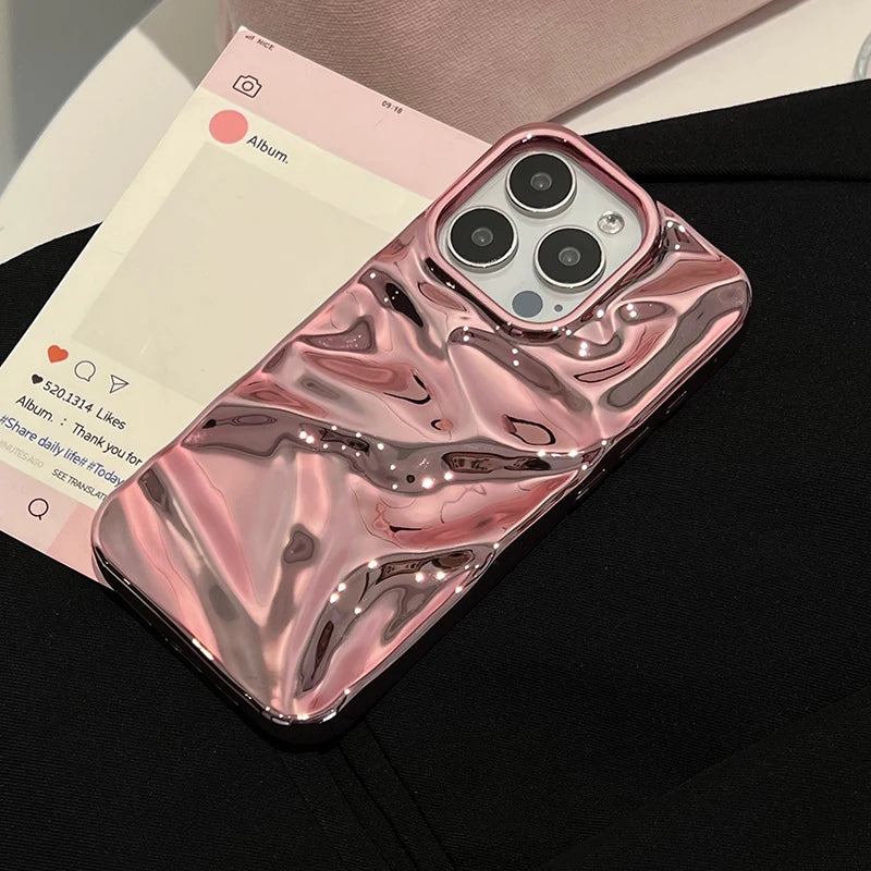 Electroplate Pink Wrinkle Wave Pattern Glossy Phone Case