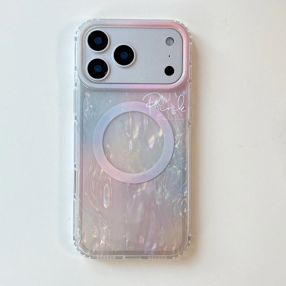 Gradient Shell Pattern Wireless Charge Magnetic Clear Phone Case