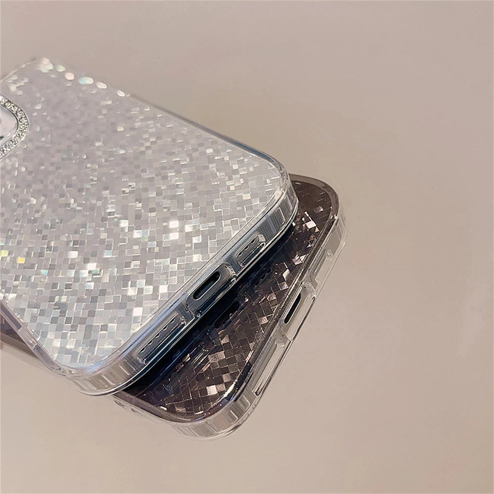 Luxury Laser Silver Glitter Diamonds Camera Phone Case