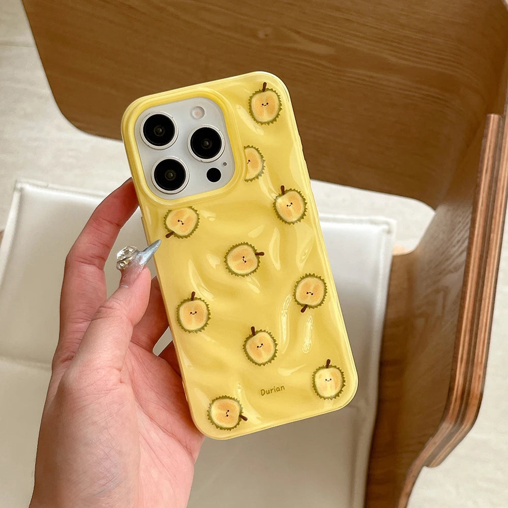 Ins Simple Fruit Durian Avocado Guava Cute Folds Texture Phone Case