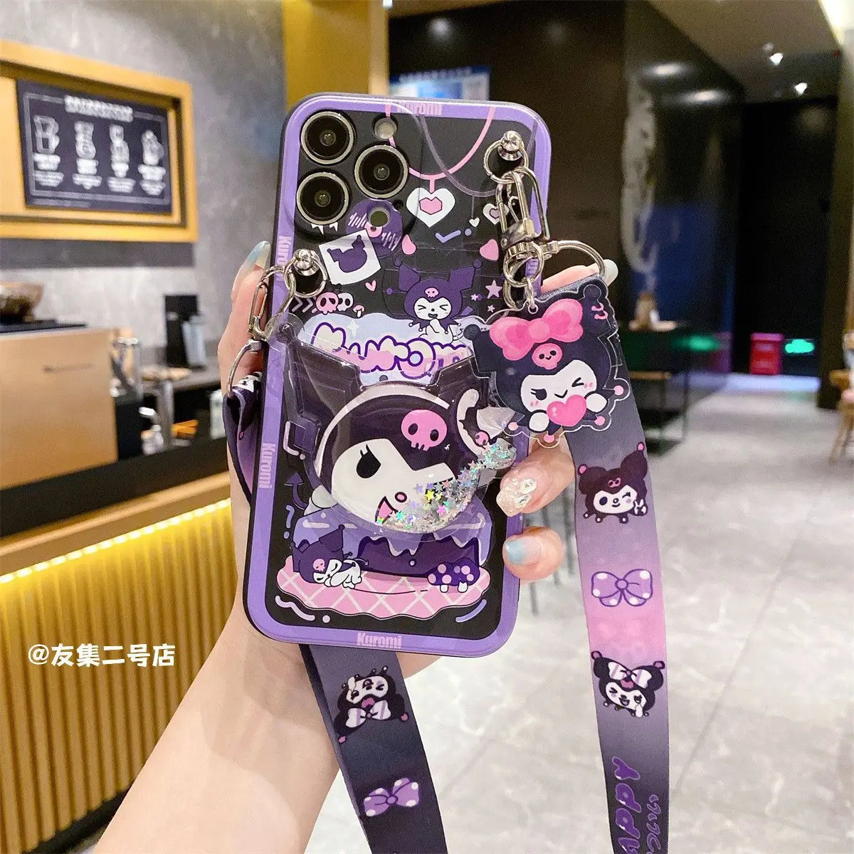 Sanrio Kuromi Phone Case with Shoulder Strap for iPhone