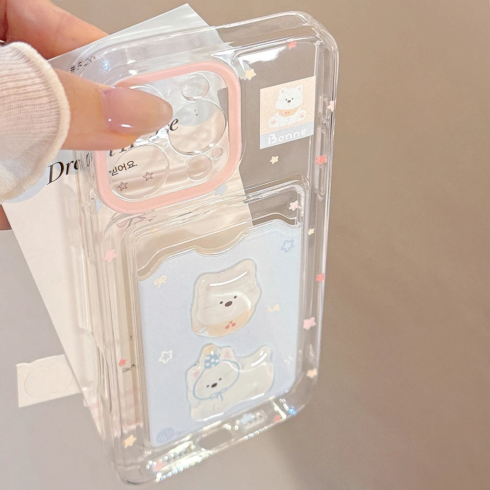 Cartoon Dog Cute Puppy Wallet Card Holder Slot Phone Case