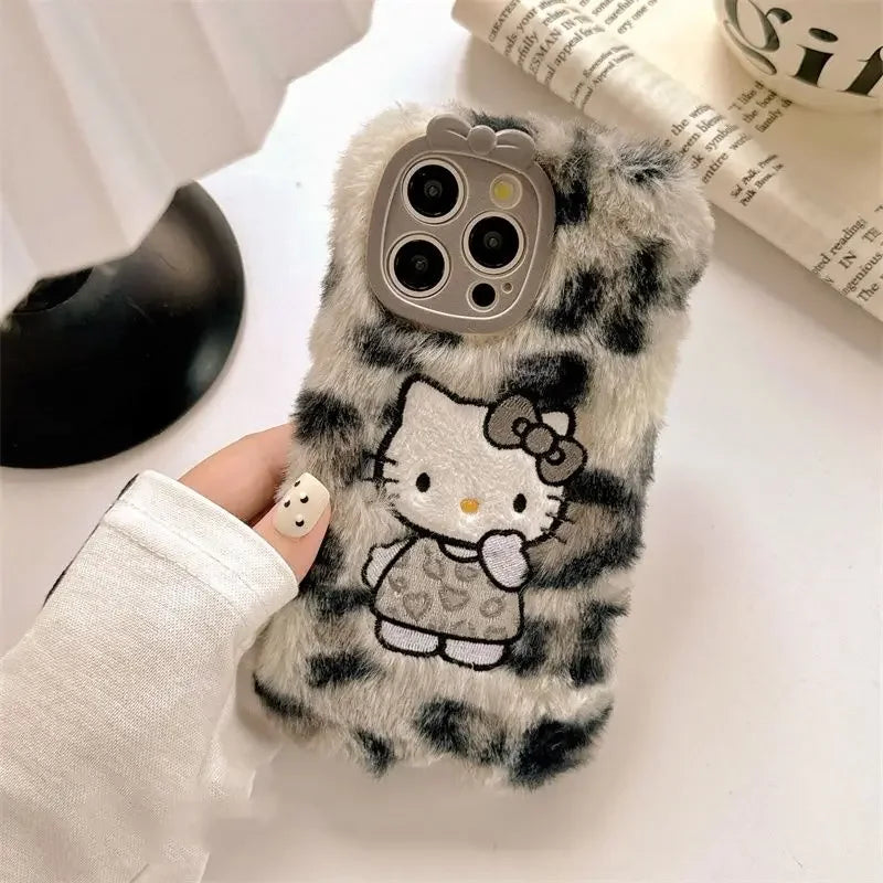 Hello Kitty Plush Leopard Print Phone Case for iPhone