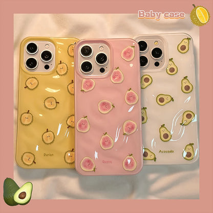Ins Simple Fruit Durian Avocado Guava Cute Folds Texture Phone Case