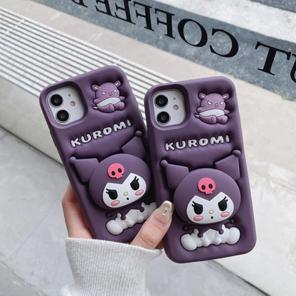 Cute 3D Kuromi Head Grip Tok Holder Cartoon Silicon Soft Phone Case