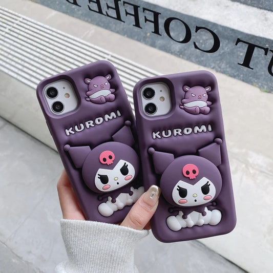 Cute 3D Kuromi Head Grip Tok Holder Cartoon Silicon Soft Phone Case