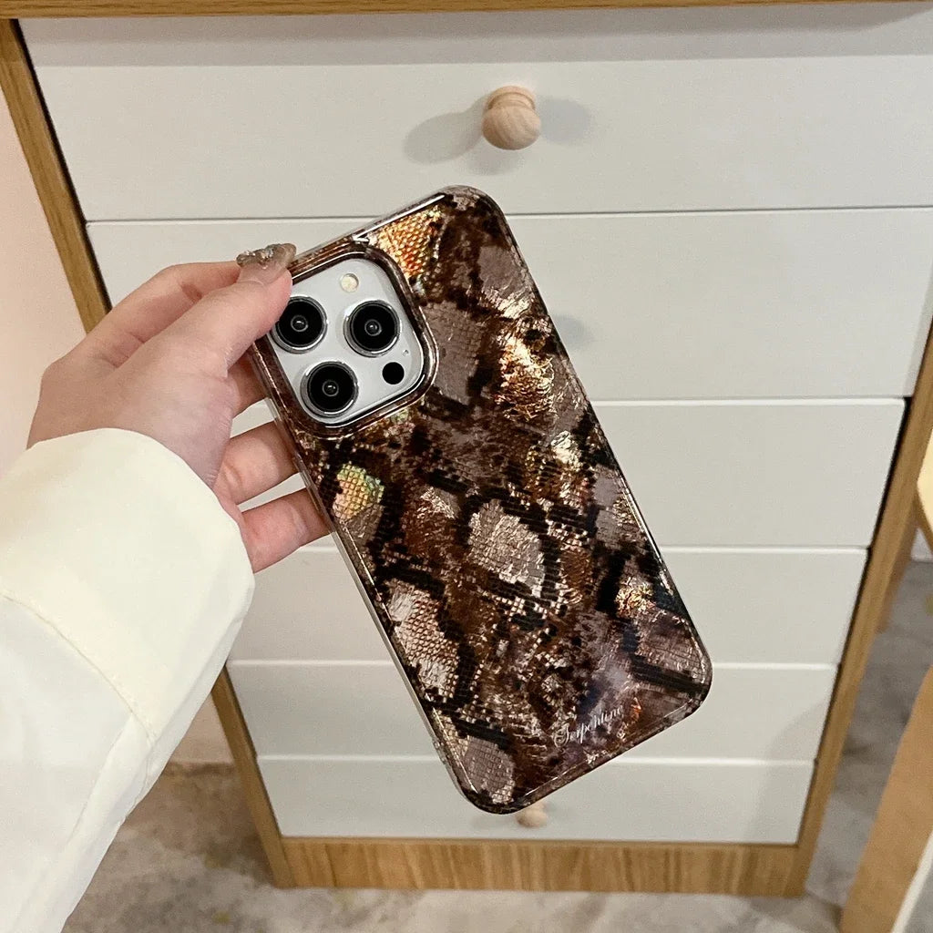 Personality Glossy Snake Skin Pattern Shockproof Protective Phone Cover Case