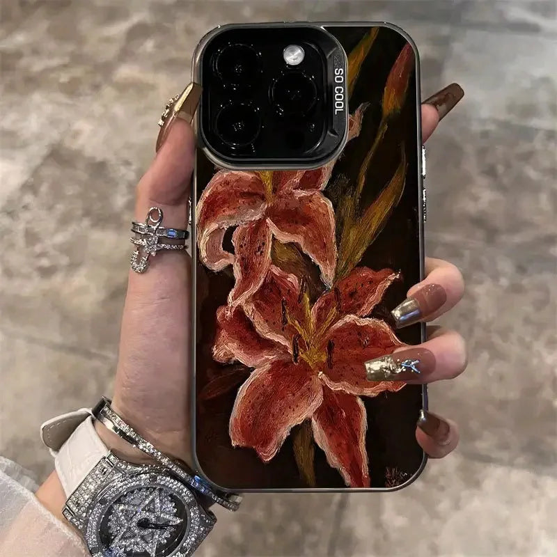Oil Painting Lily Flower Retro Pattern Phone Case